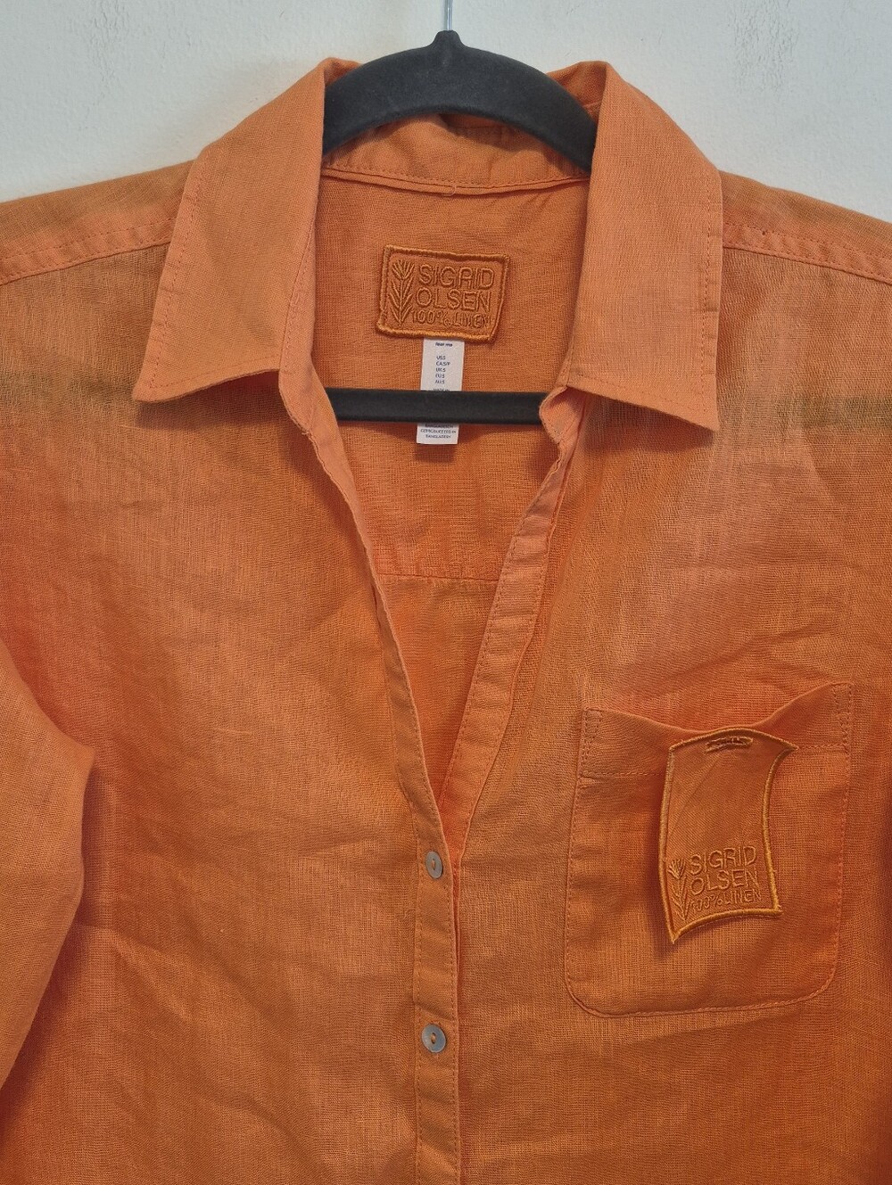 NEW Sigrid Olsen 100% Linen Button Up Shirt Orange Roll Tab Sleeves Women’s Sz S - Picture 3 of 11